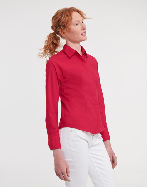 Ladies'LS Fitted Poplin Shirt - White / 2XL