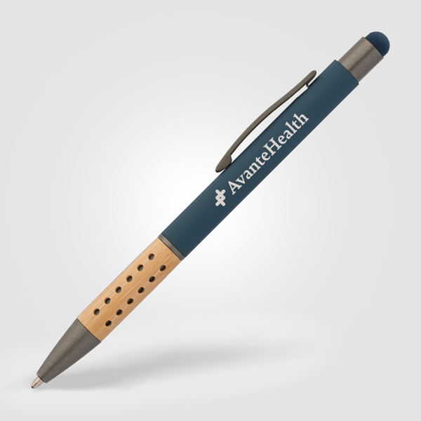 Bowie Bamboo Grip Pen w/Stylus - Navy Blue / Laser