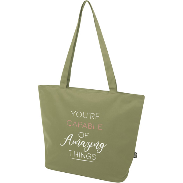 Tote bag in materiale riciclato certificato GRS con cerniera Panama 20l - Oliva