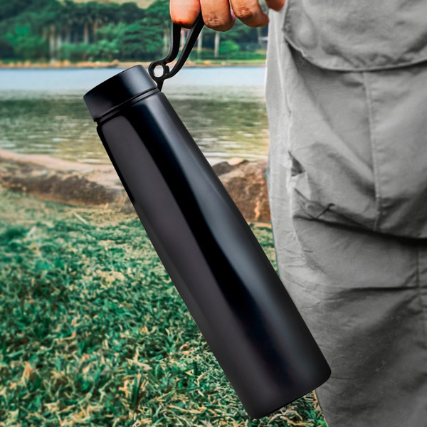 Garrafa Térmica 750Ml Em Aço Inoxidável Reciclado, Com Pega - Preto