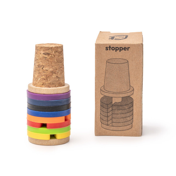 Tapón de botella personalizado de corcho y bambú con aros identificadores de silicona