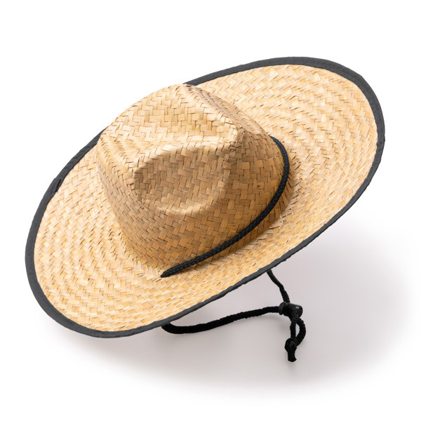 Personalised natural straw hat with adjustable cord