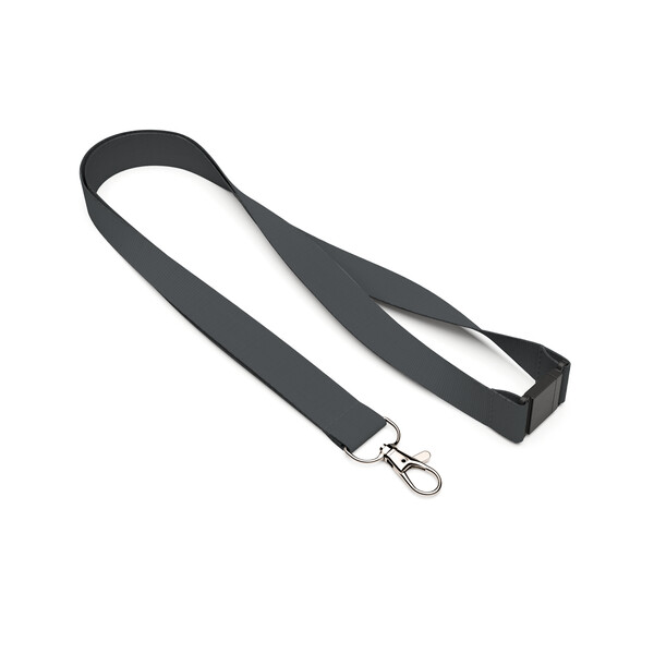 Polyester screen printed lanyard - Charcoal Grey / 20mm width / Metal carabiner / Safety breakaway