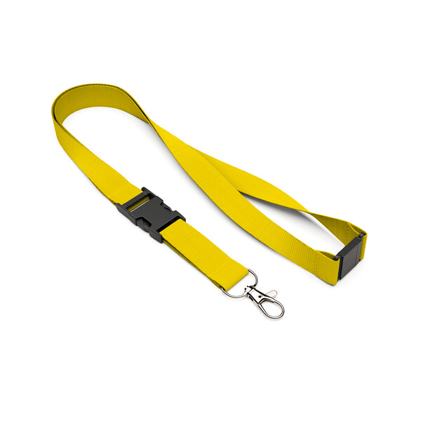 Cordoncino serigrafico removibile in poliestere con corrispondenza pantone - Giallo brillante / 20mm Larghezza / Moschettone in metallo / Stacco di sicurezza