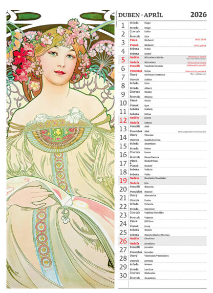 Nástěnný kalendář Alfons Mucha 2026