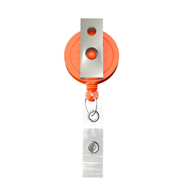 Retractable badge reel in round shape with ⌀2cm logo - Orange / Bull Dog Clip
