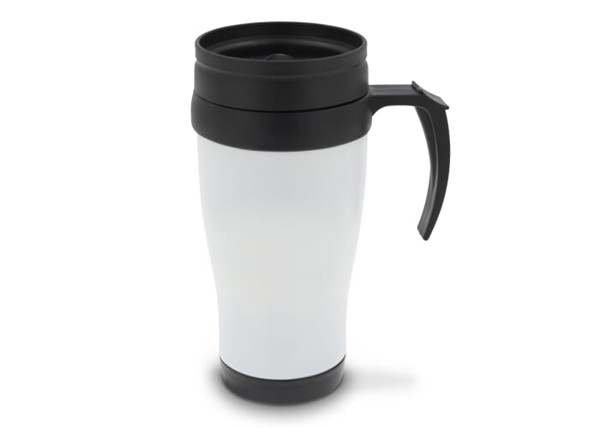 Double walled coffee mug metal 350ml - Dark brown / White