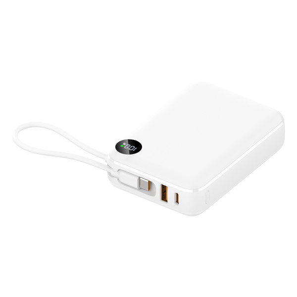 Compact power bank 20000mAh with LED display - WHITE