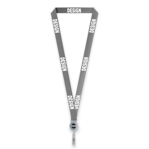 Polyester sublimation badge reel lanyard - Medium Grey / 20mm width