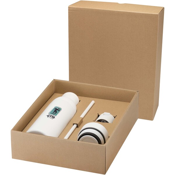 Illuminate 650 ml RCS recycled double wall stainless steel water bottle with 3-piece lid set - White
