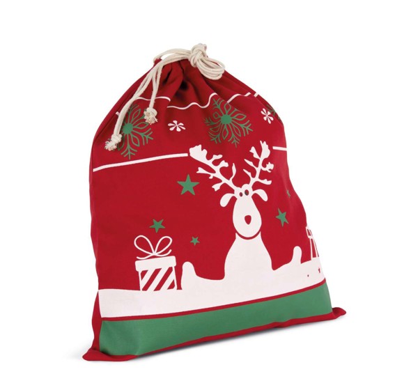 Drawstring Bag With Christmas Patterns - Cherry Red