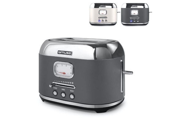 Muse toaster, 2 rezini, 1000 W - Temno siva