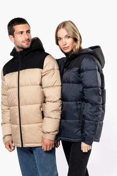 Unisex Bi-Tone Padded Jacket With Hood - Wet Sand / Black / M
