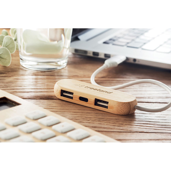 Vina C USB hub, 3 port, Type-C, bamboo case