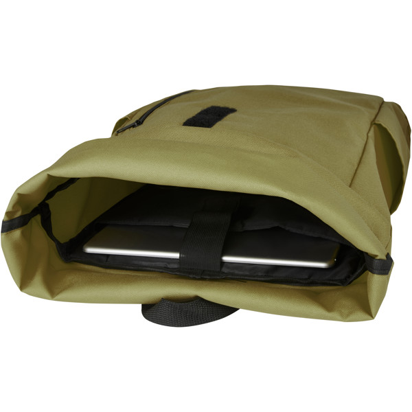 Zaino con chiusura arrotolabile per portatile da 15,6" in PET riciclato certificato GRS Byron 18L - Oliva