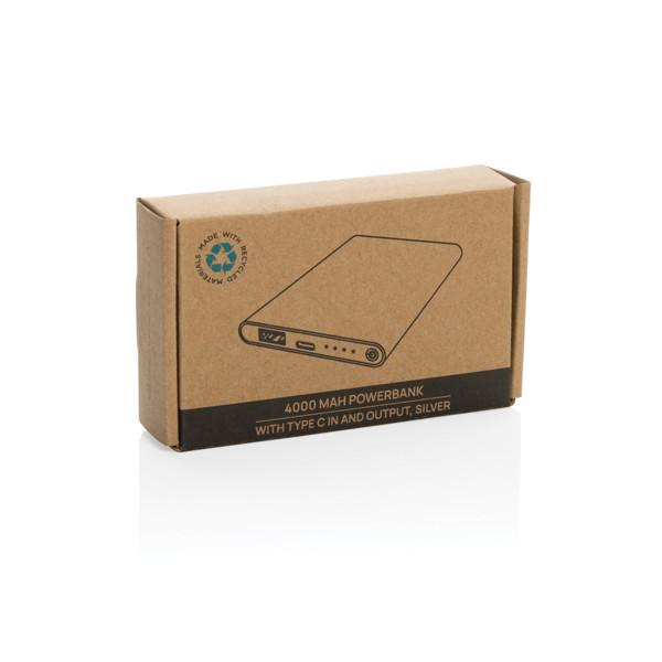 Xd Collection powerbank 4000 mAh, tip C, ploščat dizajn - Silver