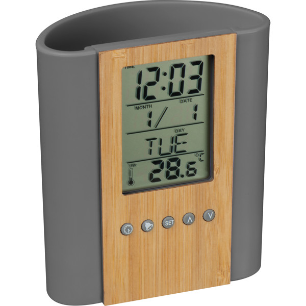 Penpot with deskclock STEFANO - Silvergrey