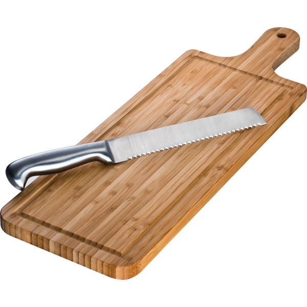 Bamboo chopping board with knife ELFRIEDE - Brown