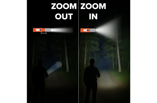 Lampe de poche LED rechargeable 10 W avec fonction zoom 300 lm - Blanc