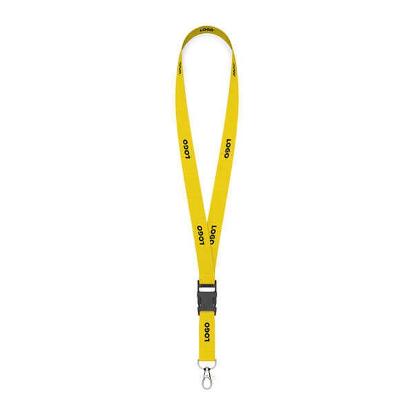 Abnehmbares Polyester-Lanyard mit Pantone Siebdruck - Leuchtend Gelb / 20mm Breite / Metallkarabiner