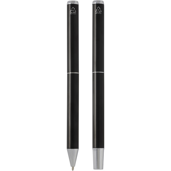 Lucetto recycled aluminium ballpoint and rollerball pen gift set (black ink) - Black