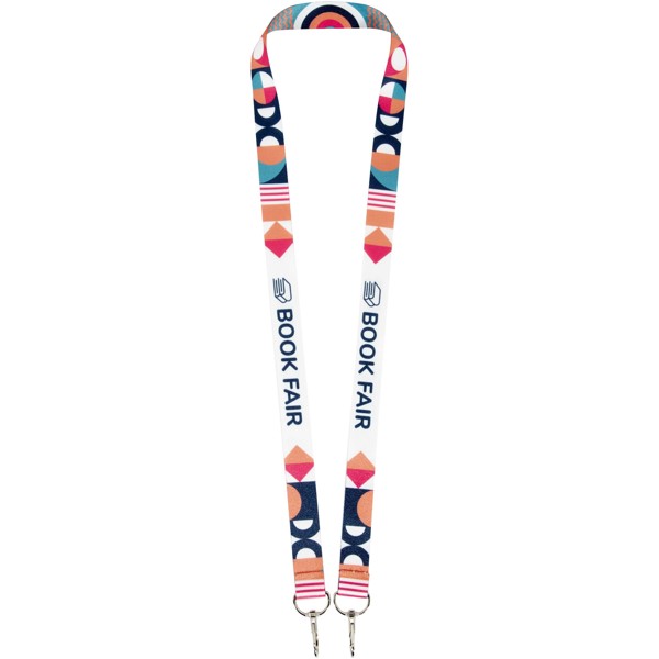 Leia Sublimation RPET-Lanyard mit 2 Metallhaken - weiss / 15mm