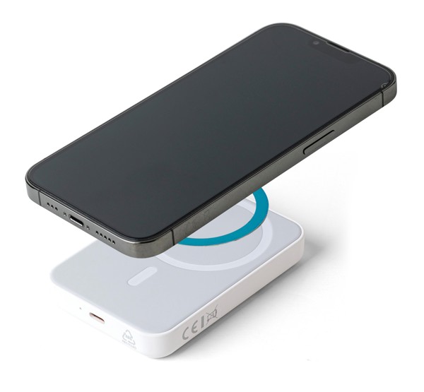 Recycled ABS wireless charger powerbank Miren - White