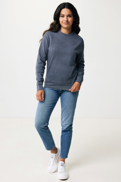 Pull à col rond en coton recyclé non teinté Iqoniq Denali - Heather Navy / XXL