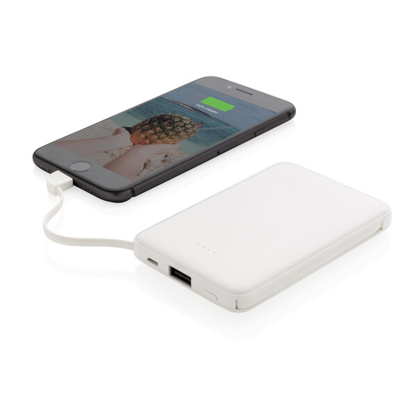 Kapesní powerbanka 5 000 mAh s integrovaným kabelem - Bílá