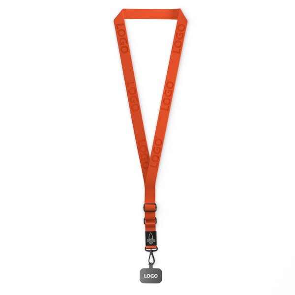 Woven adjustable crossbody phone holder with logo engraved metal plate - Orange
