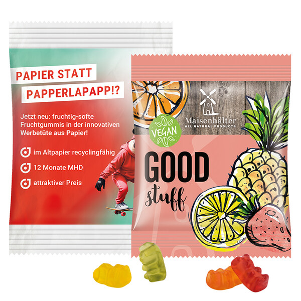 Mini bag 12g, compostable foil transparent, Trolli vegan jelly gums, 14 % fruit juice