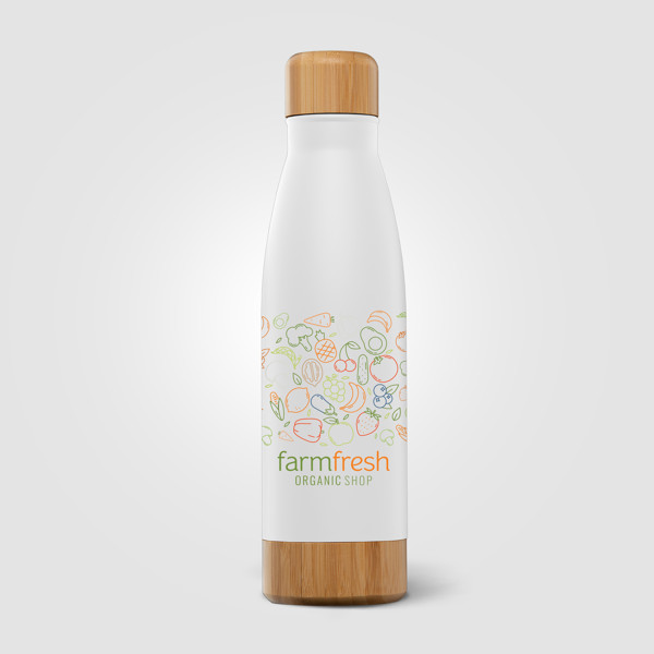 Ibiza Bamboo - 650 ml Double-Wall Stainless Bottle - White / 4 Colour inkjet