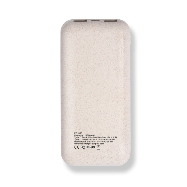 Custom bamboo and wheat fiber power bank 10000 mAh with wireless charging