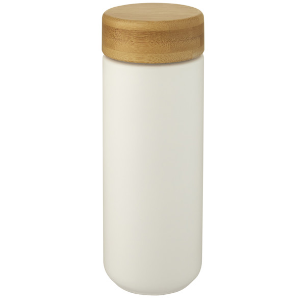 Copo térmico de cerâmica de 300 ml com tampa de bambu "Lumi" - Branco