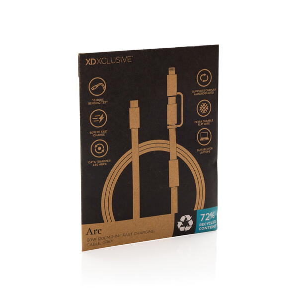 Arc RCS 60W 120 cm 2 v 1 rýchlonabíjací kábel - Sivá