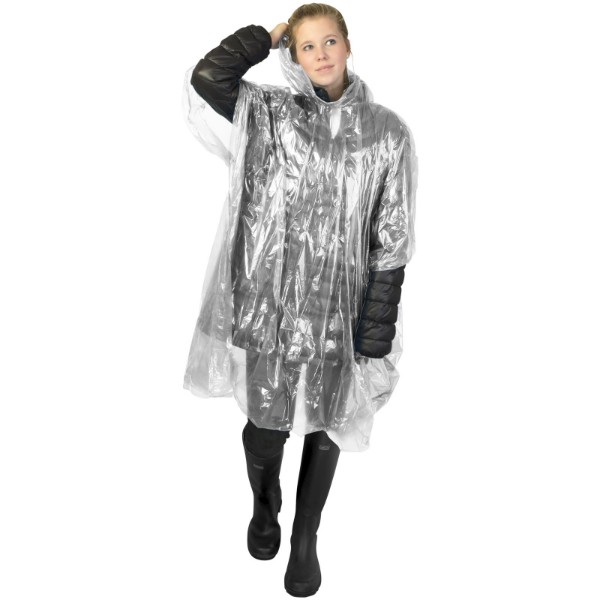 Ziva disposable rain poncho with storage pouch - White