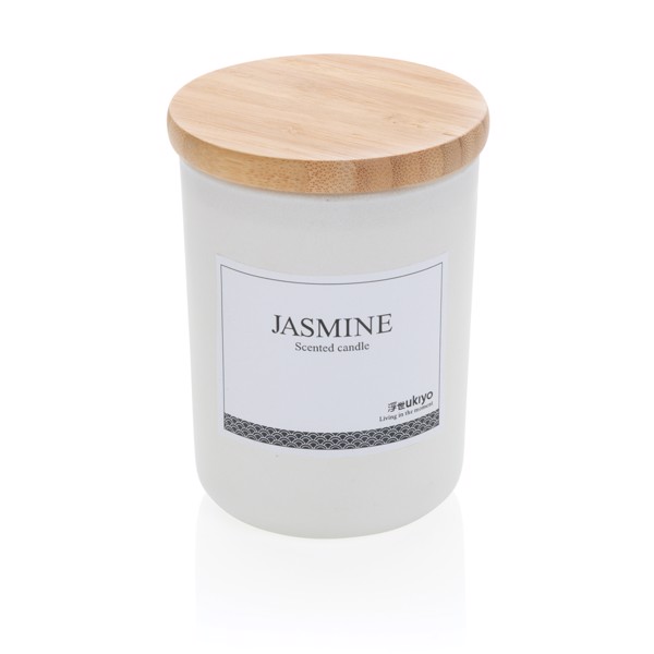 Ukiyo scented candle bamboo lid, 600g glass jar - White