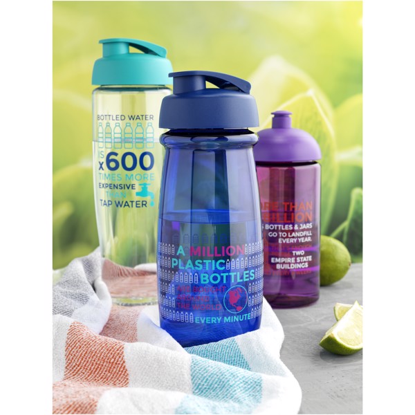 Sportovní láhev s vyklápěcím víčkem H2O Pulse® 600 ml - Průhledná / Modrá