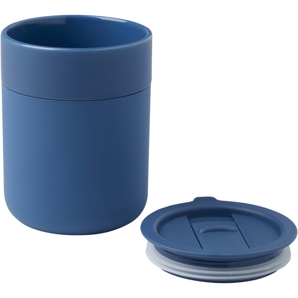 Gobelet en céramique Java de 330 ml avec revêtement en silicone et couvercle en plastique - Bleu