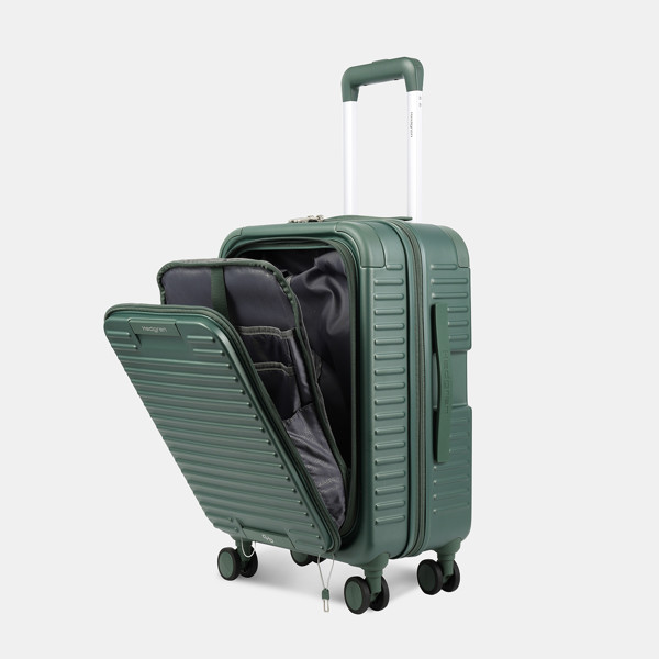 YUNO S FP | Troler cabină 55 cm + buzunar frontal + TSA - Hedgren - Duck Green
