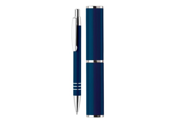 Stylo bille dans étui tube métal - Bleu foncé