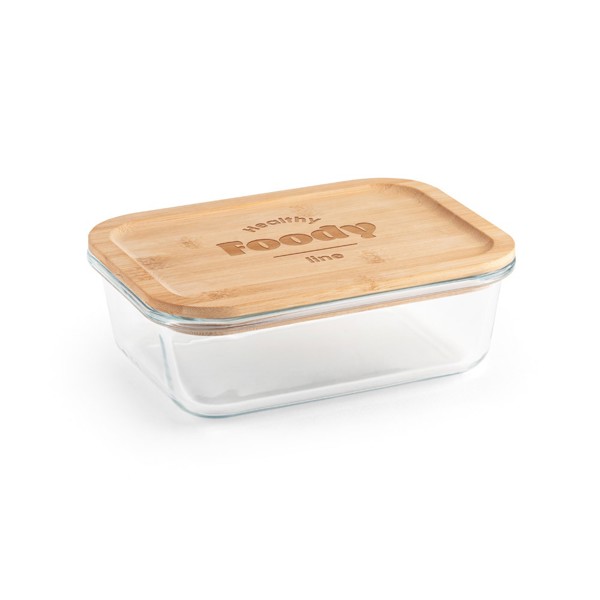 PS - PORTOBELLO. Lunch Box. Hermetic box in borosilicate glass and bamboo lid 1000 mL