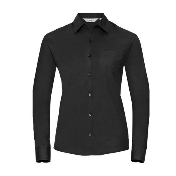 Camisa Em Popeline 100% Algodão Com Manga Comp. De Mulher - Preto / XS