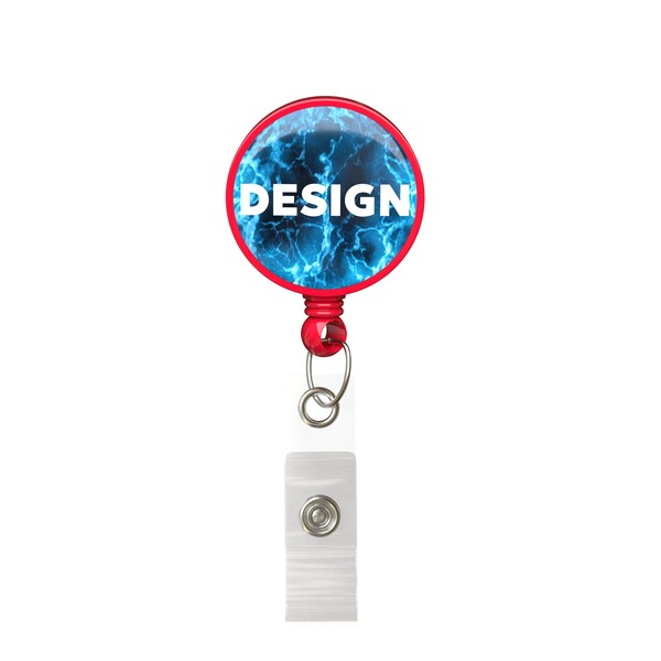 Bobina per badge retrattile di forma rotonda con logo ⌀2,8cm - Colore pieno / Rosso fuoco / Clip