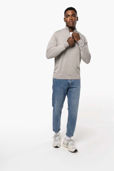 Men's Zip Neck Jumper - Grey Melange / XL