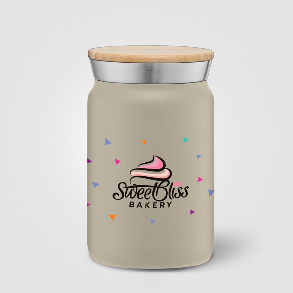 Gobelet Nordic de 265 ml en acier inoxydable à double paroi revêtu de cuivre avec couvercle en bambo - Crème / Jet d’encre 4 couleurs