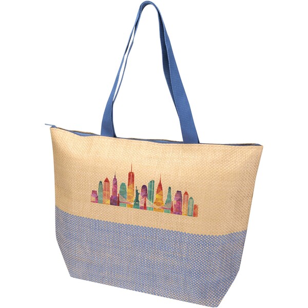 Rhythm straw paper large zipped tote bag 21L - Ocean Blue