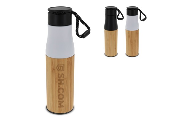 Thermo bottle with rope bamboo 500ml - White