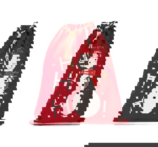 Saco de algodão com cordão, motivo boneco de neve - Vermelho 