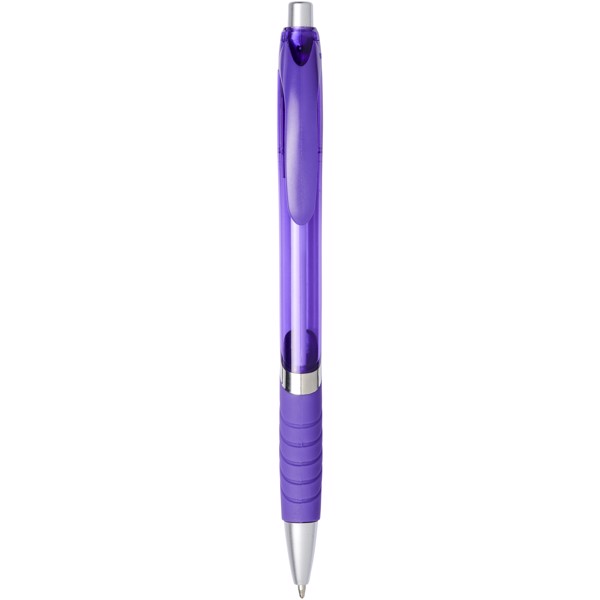 Průsvitné kuličkové pero Turbo s pryžovým úchopem - Purpurová